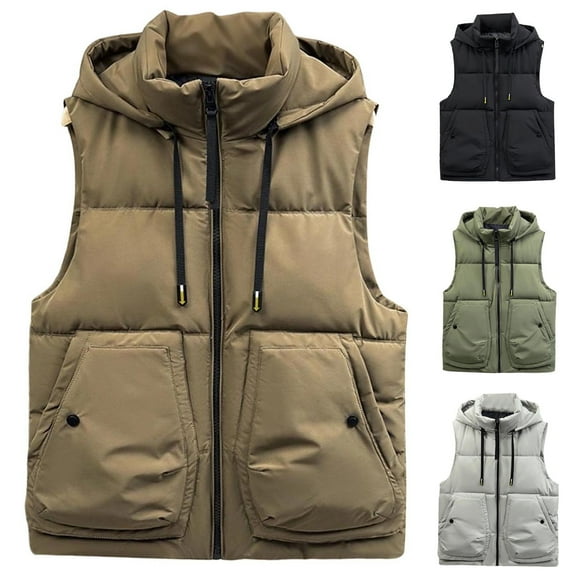 uublik Lightweight Puffer Vest Men Warm Quilted Sleeveless Outerwear for Work Casual Travel Khaki