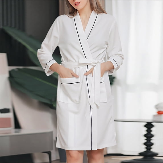 uublik Lightweight Robe for Women Nightdress Bathrobe Nightgown Comfortable Pajamas for Women White