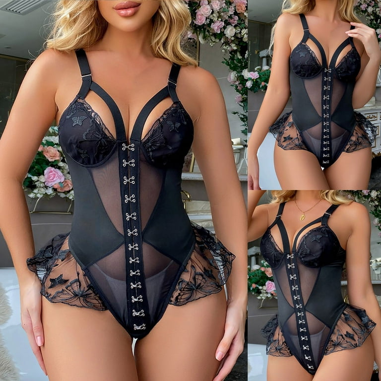 uublik Lingerie Set for Women Sexy Naughty Babydoll Plus Size Lace Sexy  Naughty Bodysuit