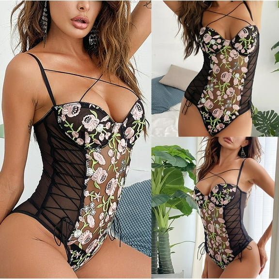 uublik Lingerie Set for Women Sexy Naughty Sexy Naughty Bodysuit Plus Size Lace Babydoll
