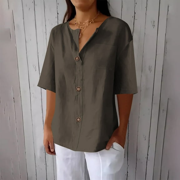 uublik Long Sleeve Button Up Shirts for Women Fashion Loose Button Blouse Fall Casual Work Tunic Tops With Pocket Gray