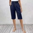 thumbnail image 1 of uublik Loose Shorts Women Summer Casual Beach Elastic Waist Drawstring Comfy Trendy Long Shorts Dark Blue, 1 of 5