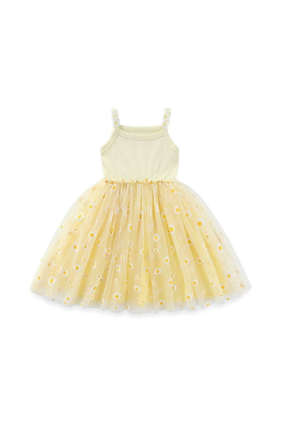 Luau Dress for Girls Size 6M-4T Summer Birthday Party Dress Ruffle Tiered Tulle Princess Prom Dres Yellow