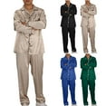 thumbnail image 1 of uublik Men Pajama Set Button Down Two-Piece Long Sleeve and Pants Sleepwear Soft Lounge Pj Sets, Beige, 1 of 5