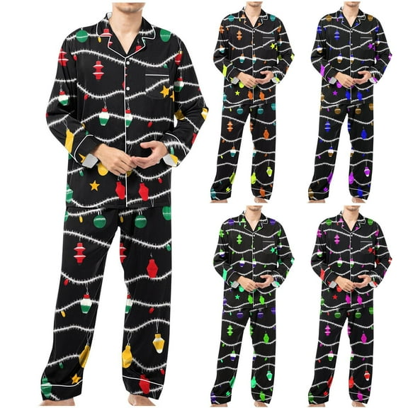 uublik Men Pajama Set Comfy Sleepwear Long Sleeve Pjs Set Soft 2 Piece Lounge Set Cozy Nightwear with Pockets, Red
