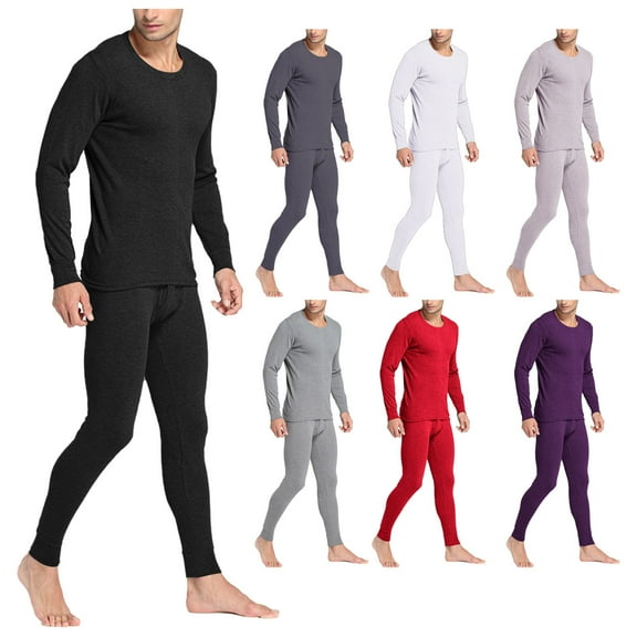 uublik Men Pajama Set Fleece Base Layer Set Winter Base Layer Cold Weather Top Bottom, Black