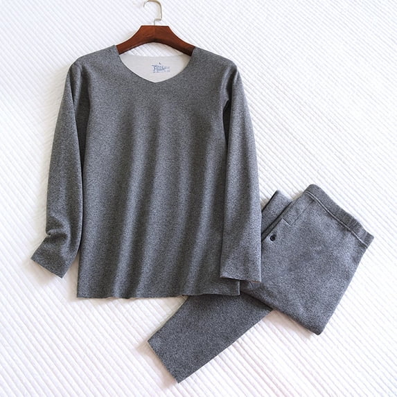 Asgosdo Men Pajama Sets Fleece Base Layer Set Winter Base Layer Cold Weather Top Bottom, Dark Gray