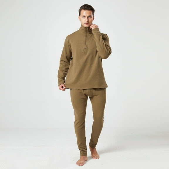 uublik Men Pajama Sets Long Johns with Fleece Lined Base Layer Men Cold Weather Top Bottom, Khaki