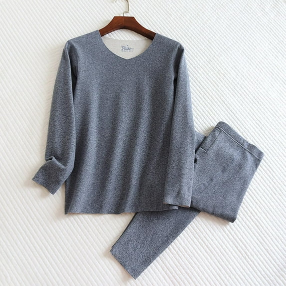 uublik Men Pajamas Set Fleece Base Layer Set Winter Base Layer Cold Weather Top Bottom, Dark Blue