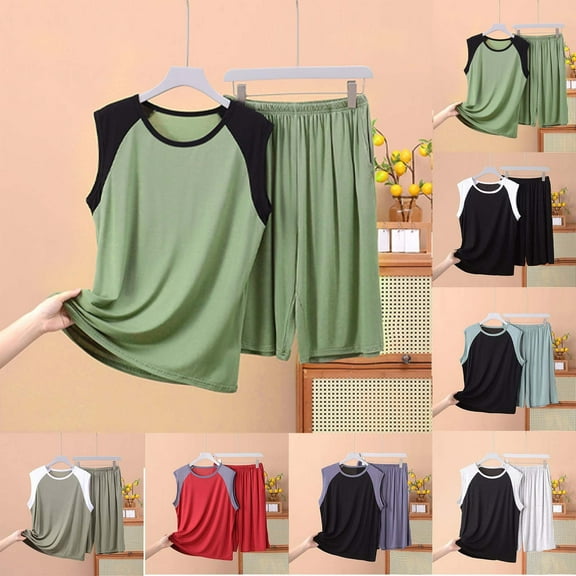 uublik Men Pajamas Sets Comfy Sleepwear Short Sleeve Pjs Set Soft 2 Piece Lounge Set Cozy Nightwear with Pockets, Army Green