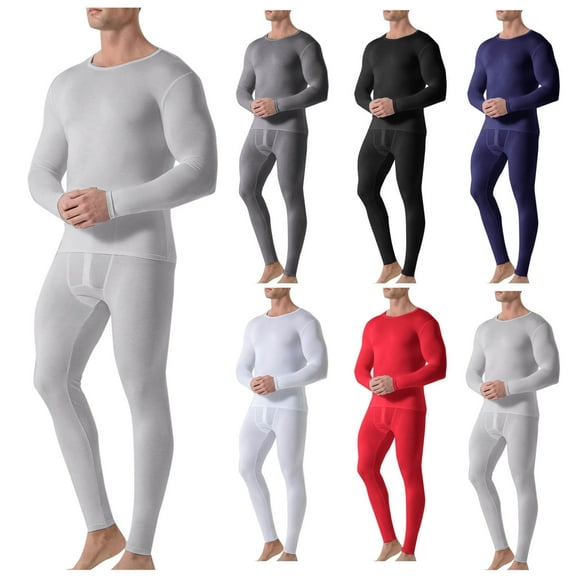 uublik Men Pajamas Sets Fleece Base Layer Set Winter Base Layer Cold Weather Top Bottom, Gray
