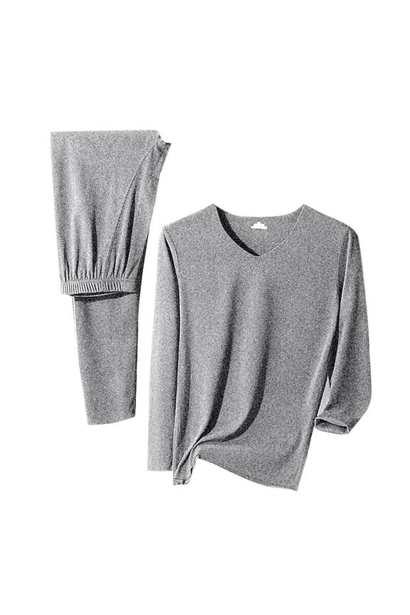 Men Pajamas Sets Fleece Lined Long Johns Base Layer Shirts Pant for Cold Winter Weather, Gray