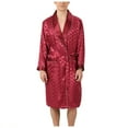 thumbnail image 1 of uublik Men Pajamas Sets Silk Satin Long Sleeve Spa Bathrobe Lightweight Soft Pajamas Robes, Red, 1 of 2
