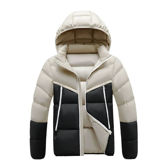 uublik Men Puffer Jacket Winter Warm Snow Coat Windbreaker Hooded Work Outerwear Snowboarding Jackets Khaki