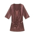 thumbnail image 1 of uublik Men Satin Pajamas Hooded Bathrobe Belted Bath Robe Sleepwear Without Shorts Coffee, 1 of 4