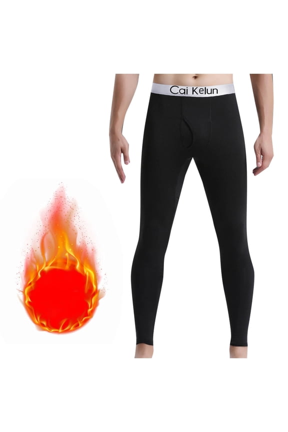 Men Thermal Pants Fleece Base Layer Winter Base Layer Cold Weather Bottom, Black