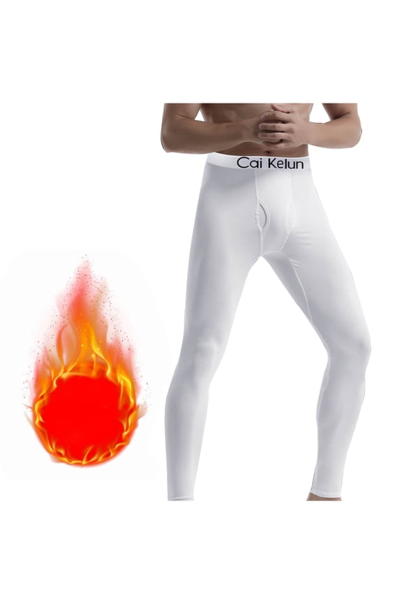 Men Thermal Pants Fleece Base Layer Winter Base Layer Cold Weather Bottom, White