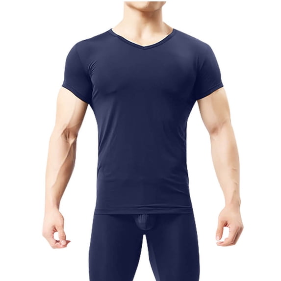 uublik Mens Thermal Shirts High Stretch Thermal Underwear Tops Base Layer for Men Cold Weather Gear, Dark Blue