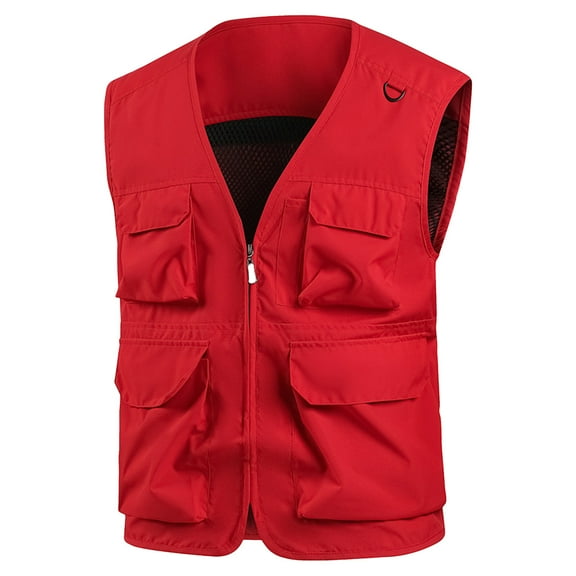 uublik Men's Casual Lightweight Outdoor Vest for Work Fish Photo Travel Vest Red