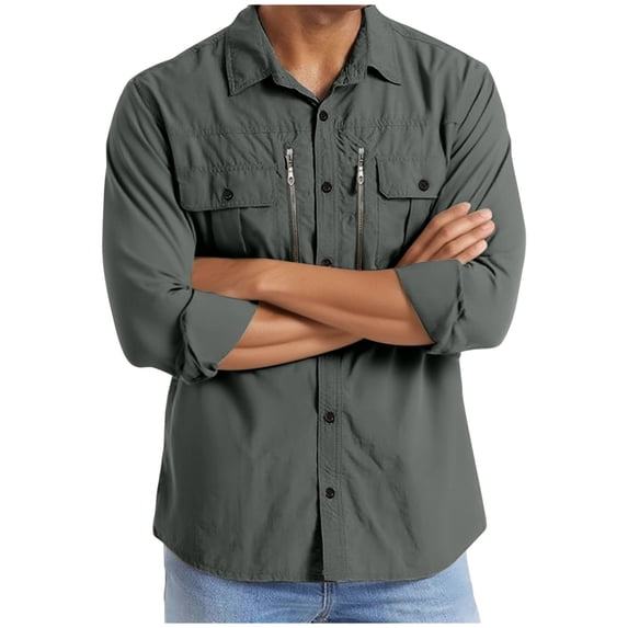 uublik Men's Casual Lightweight Shirt Jacket Work Jackets Button Down Overshirt With Pockets Gray