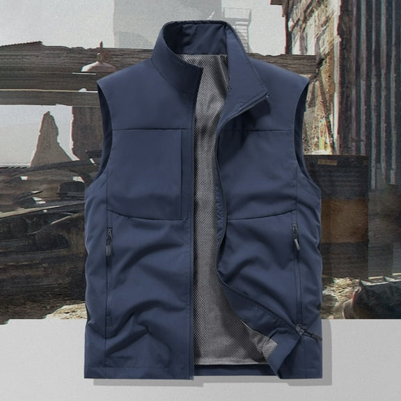 uublik Men's Casual Outerwear Vest Lightweight Full-Zip Sleeveless Jacket Outdoor Hiking Travel Golf Vest with Pockets Blue