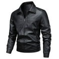 thumbnail image 1 of uublik Men's Casual Zip Up Slim Bomber Windproof Warm Faux Leather Jacket Black, 1 of 5