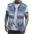 thumbnail image 1 of uublik Men's Denim Vest Sleeveless Jean Jacket Stretchy Vest for Men Sleeveless Outerwear Light Blue, 1 of 3