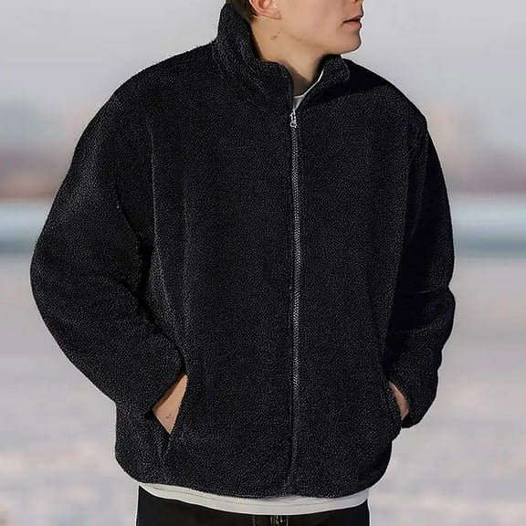 uublik Men's Fleece Jackets & Coats Full Zip Lightweight Fleece Jacket Casual Soft Warm Coats with Pockets Black