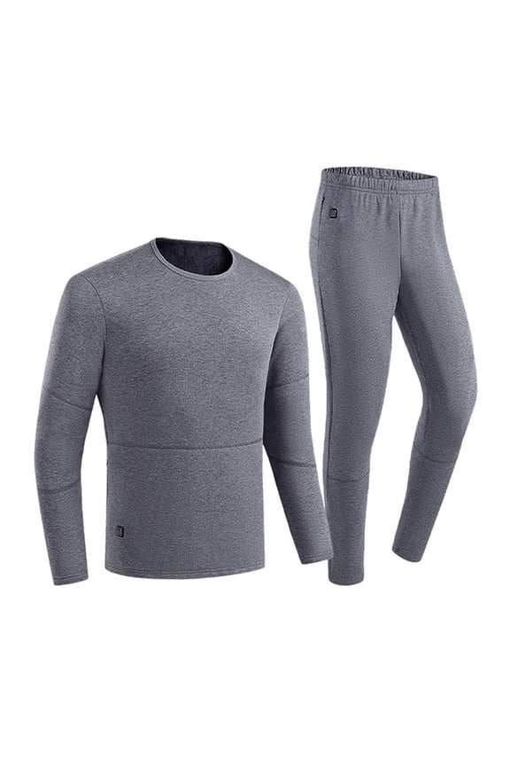 Men's Heated Thermal Underwear USB Charge 28 Zone Long Johns with Fleece Lined Base Layer Men Cold Weather Top Bottom(No Battery), Gray
