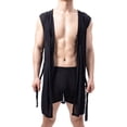thumbnail image 1 of uublik Men's Hooded Sleeveless Robes Bathrobes Mesh Sleepwear Pajamas Excluding Shorts Black, 1 of 4
