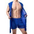 thumbnail image 1 of uublik Men's Hooded Sleeveless Robes Bathrobes Mesh Sleepwear Pajamas Excluding Shorts Blue, 1 of 4