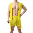 thumbnail image 1 of uublik Men's Hooded Sleeveless Robes Bathrobes Mesh Sleepwear Pajamas Excluding Shorts Yellow, 1 of 3