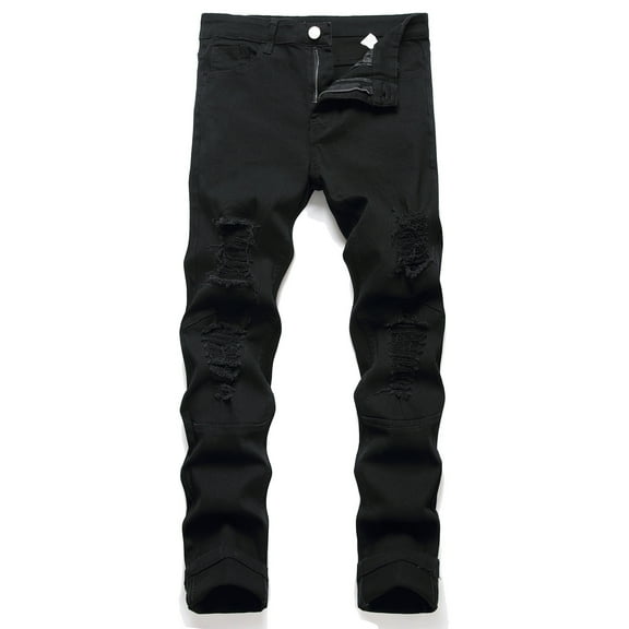 uublik Men's Jeans Slim Fit Ripped Straight Leg Distressed Fashion Denim Pants Black