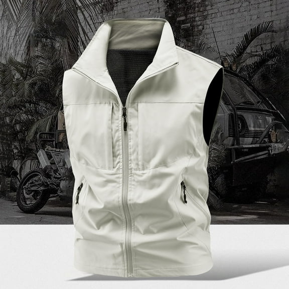 uublik Men's Lightweight Outdoor Travel Vest Full Zip Casual Lightweight Work Vest White