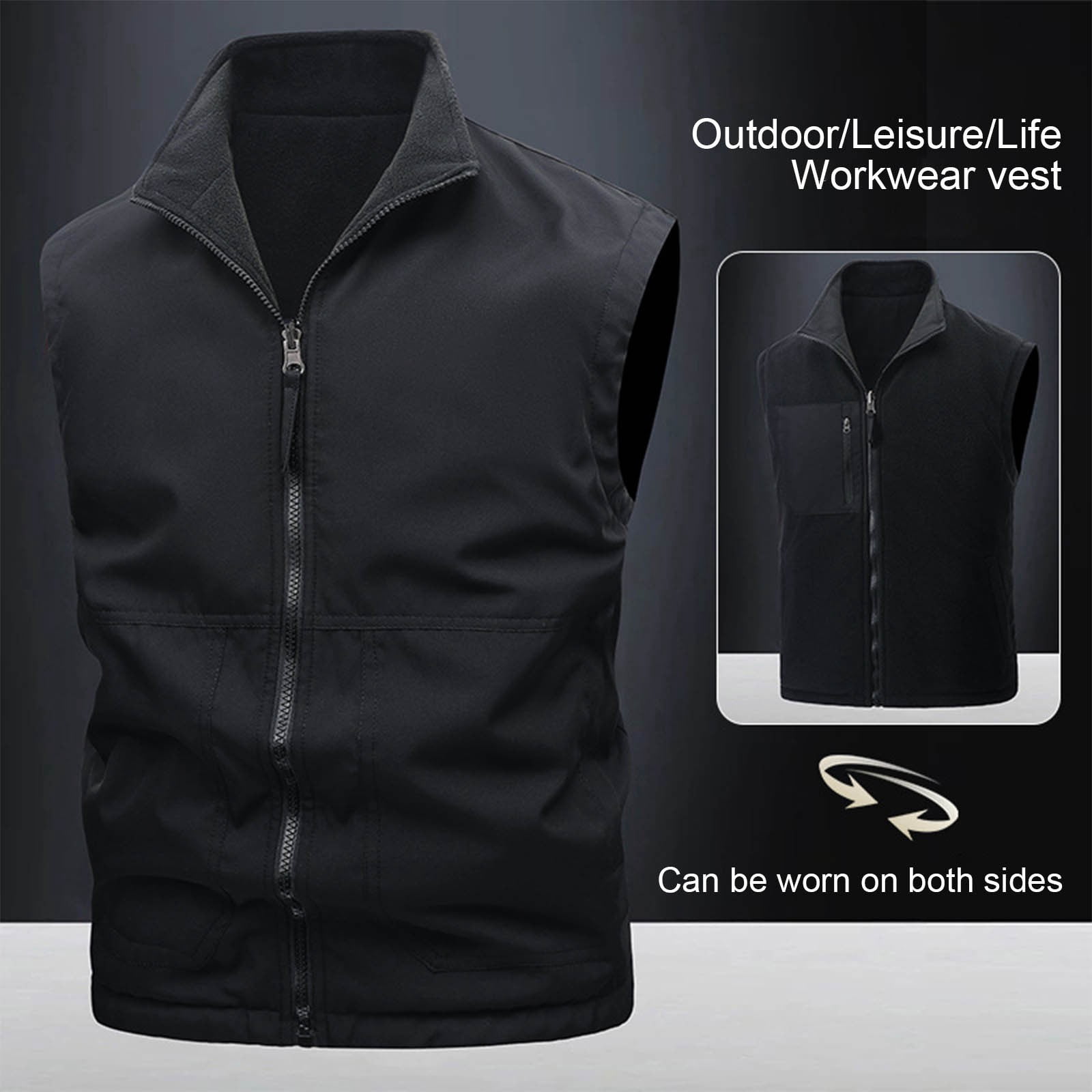 uublik Men's Lightweight Vest Outerwear Zip Up Windproof Sleeveless Jacket for Golf Running Hiking Black
