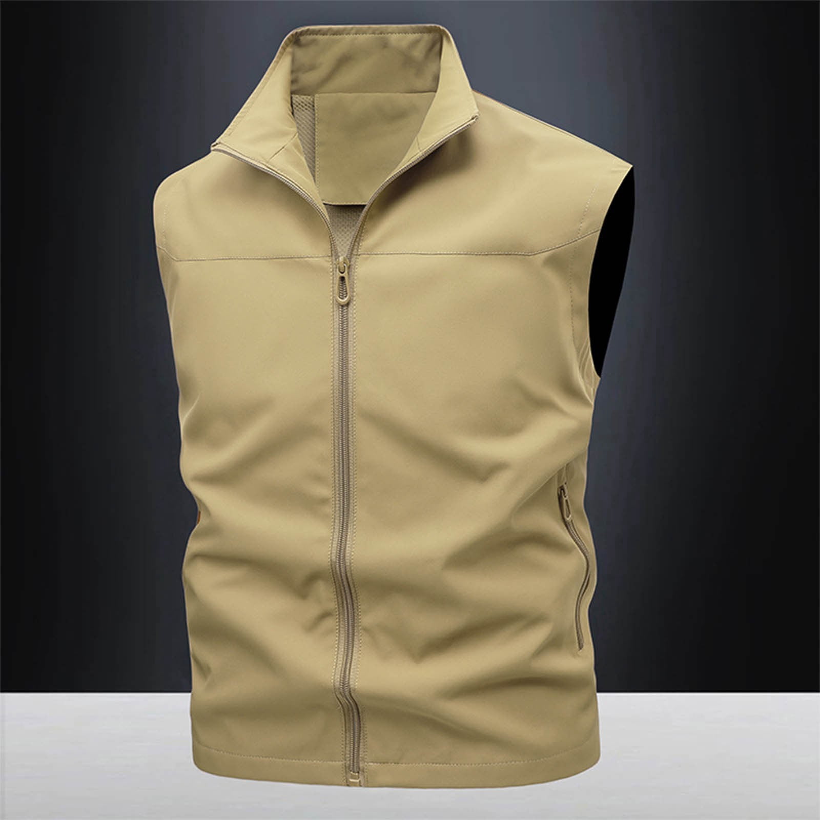 uublik Men's Lightweight Vest Sleeveless Outdoor Work Jacket for Travel Hiking Running Khaki