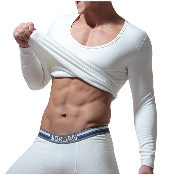 Asgosdo Men's Long Sleeve Shirts Long Sleeve T Shirt Casual Basic Shirts Stretch Crew Neck Undershirts, White