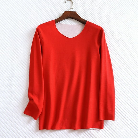 uublik Men's Long Sleeve Tees Long Sleeve V Neck Undershirts Basic Casual Winter Tops, Red