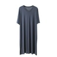 thumbnail image 1 of uublik Men's Nightshirt Short Sleeve Nightgown V Neck Sleep Gowns Nightwear for Sleeping Dark Gray, 1 of 4