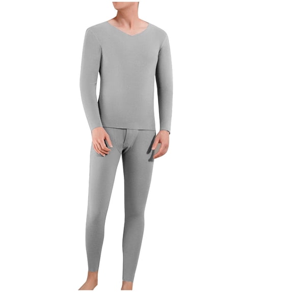 Asgosdo Men's Pajama Sets Long Johns Set Fleece Lined Base Layer for Cold Weather Winter Clothes, Gray