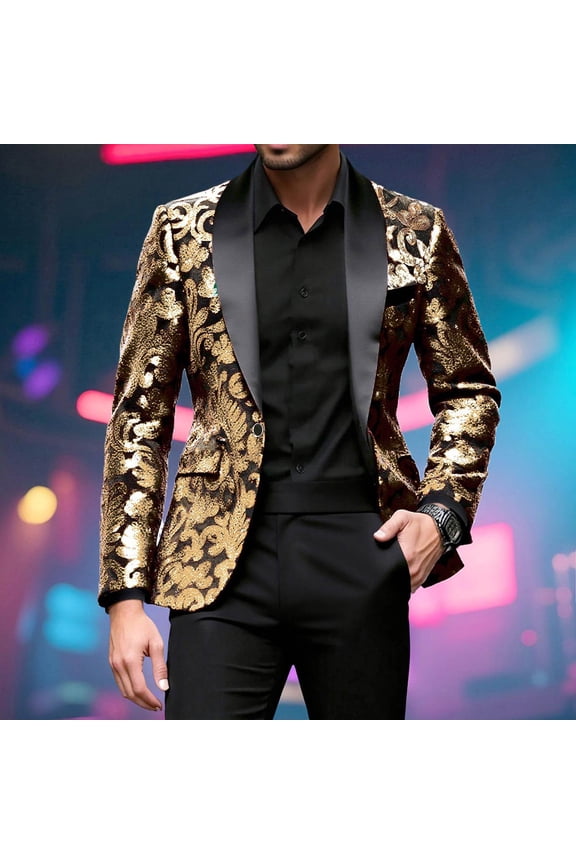 Men's Performance Sequin Blazer One Button Lightweight Sport Coats Suit Jacket Gold