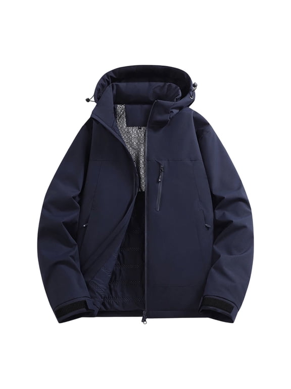 Men's Puffer Jacket Dark Blue Warm Snow Jacket Windproof Winter Jacket for Cold Weather