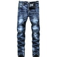 thumbnail image 1 of uublik Men's Ripped Regular Fit Straight Leg Jeans Denim Pants Dark Blue, 1 of 5