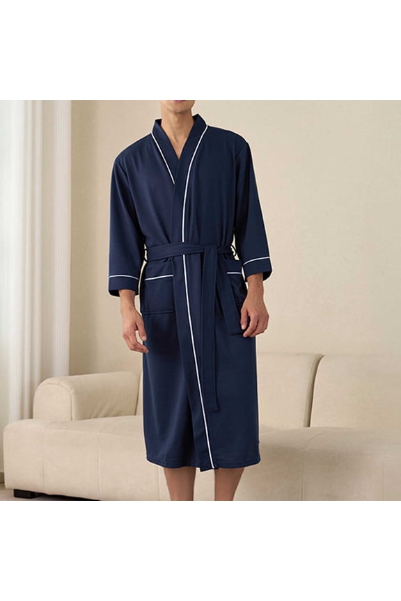 Men's Robe Lightweight Soft Bathrobe Sleepwear Loungewear with Pockets, Navy
