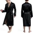 thumbnail image 1 of uublik Men's Satin Robe Lightweight Long Sleeve Open Front Bathrobe Sleepwear Black, 1 of 3