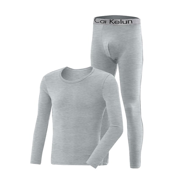uublik Men's Thermal Underwear Sets 2 Piece Soft Stretch Fleece Lined Thermal Shirt and Long Johns for Men Base Layer Set, Gray