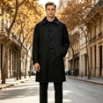 thumbnail image 1 of uublik Men's Trench Coat Black Long Sleeve Classic Overcoat Open Front Cardigan Jacket, 1 of 6