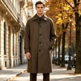 thumbnail image 1 of uublik Men's Trench Coat Brown Long Sleeve Classic Overcoat Open Front Cardigan Jacket, 1 of 6