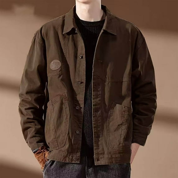 uublik Men's Vintage Denim Jacket Lightweight Trucker Jackets Casual Washed Jean Jacket Brown