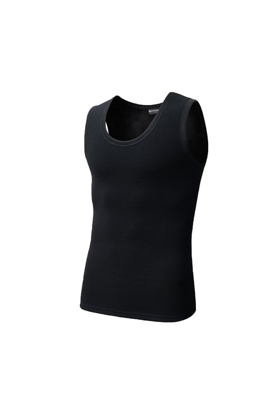 Mens Athletic Thermal T Shirts Sleeveles Shirts Men Underwear Tops Warm Undershirt Base Layer Vest, Black